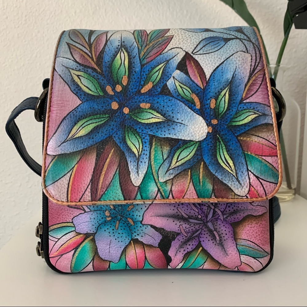 Anuschka hand painted floral crossbody bag/purse